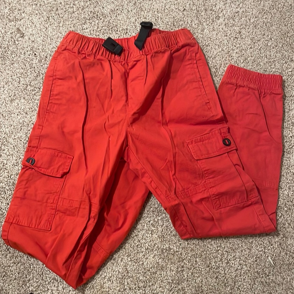 Kids size XL bright orange cargo pants with buckle